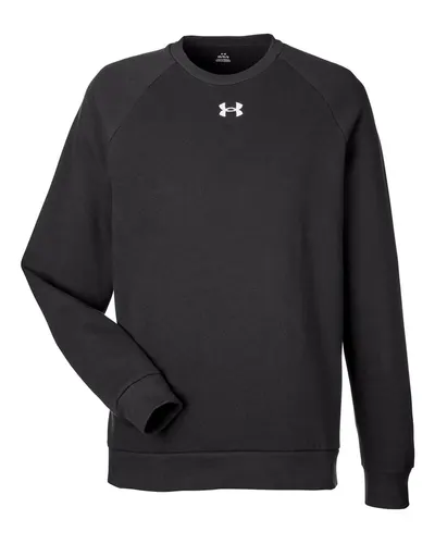 Under Armour 1379755 Men's Rival Fleece Crewneck Sweatshirt in Black/ White — blank crewneck sweatshirt, front view