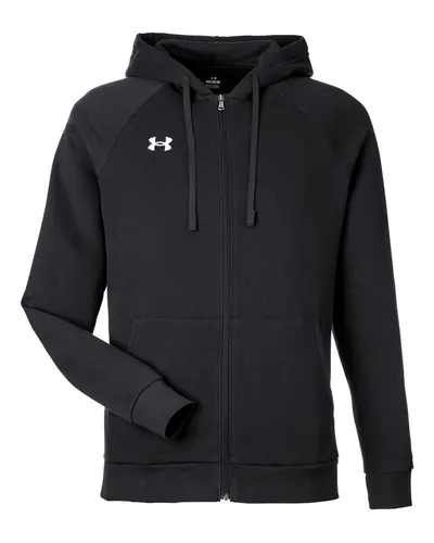 Under Armour 1379767 Men's Rival Fleece Full-Zip in Black/ White — blank fleece pullover, front view