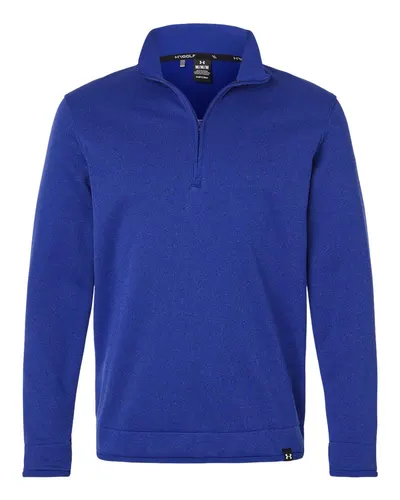 Under Armour 1383256 Men's Storm Sweater Fleece Quarter-Zip Pullover in Royal/ White — blank fleece pullover, front view