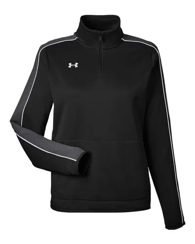 Under Armour 1383274 Women's Command 2.0 Quarter-Zip Pullover in Black/ White — blank garment, front view