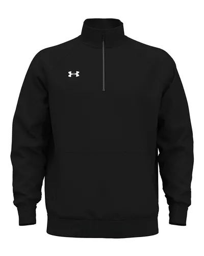 Under Armour 1386016 Men's Rival Fleece Quarter-Zip Pullover in Black/ White — blank fleece pullover, front view