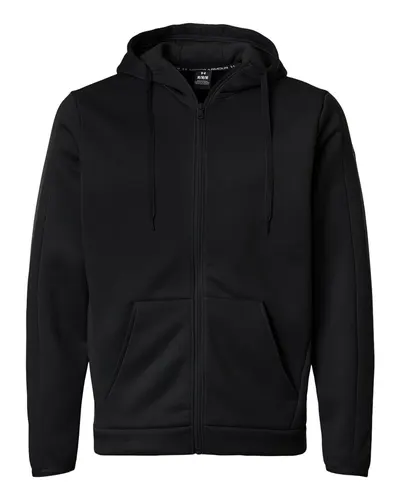 Under Armour 6010886 Men's Armour Fleece Pro Hooded Full-Zip in Black/ White — blank hooded sweatshirt, front view