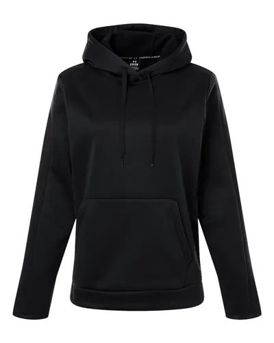 Under Armour 6010943 Women's Armour Fleece Pro Hooded Sweatshirt in Black/ White — blank hooded sweatshirt, front view