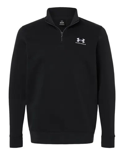 Under Armour 6012710 Men's Icon Fleece Quarter-Zip Pullover in Black/ White — blank fleece pullover, front view