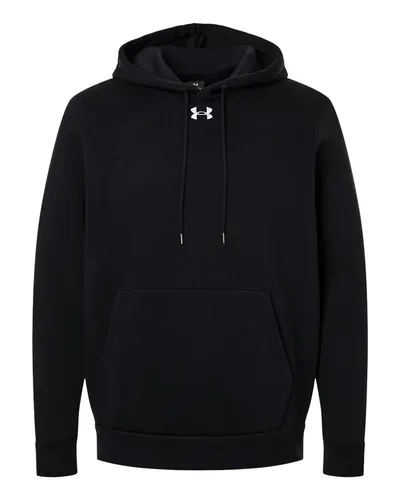 Under Armour 6014161 Men's Team Icon Fleece Hooded Sweatshirt in Black/ White — blank hooded sweatshirt, front view