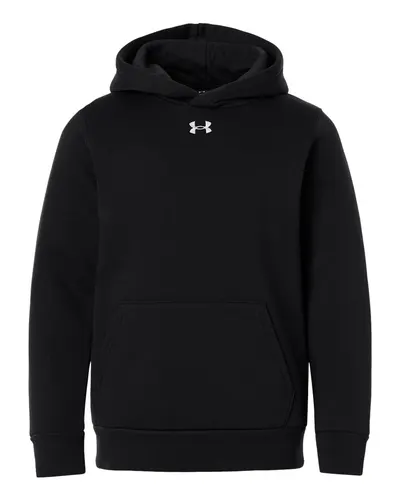 Under Armour 6014162 Youth Team Icon Fleece Hooded Sweatshirt in Black/ White — blank hooded sweatshirt, front view