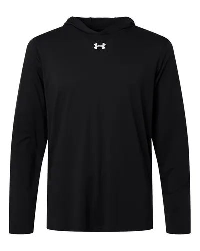 Under Armour 6014164 Men's Team Vanish Hooded Long Sleeve T-Shirt in Black/ White — blank hooded sweatshirt, front view