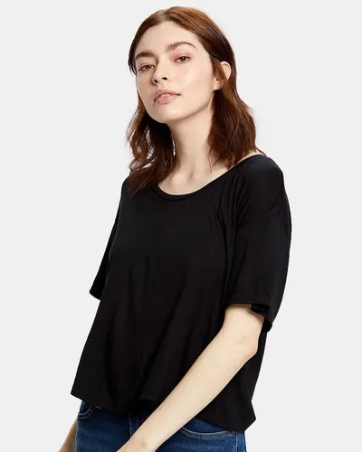 US Blanks US309 Women's Boxy Open Neck Tee in Black — blank t-shirt, front view
