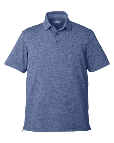 vineyard vines G011146 Men's Destin Stripe Sankaty Polo in Blue Depth — blank polo, front view