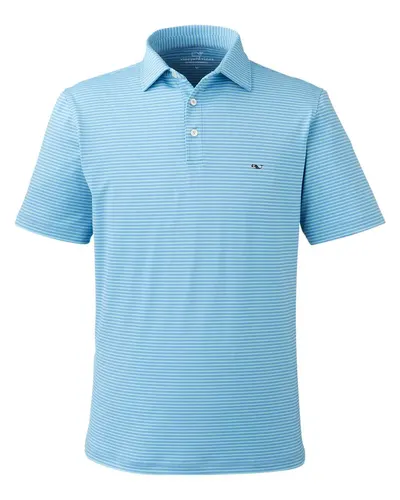 vineyard vines G012426 Men's Bradley Stripe Sankaty Polo in Andros Blue — blank polo, front view