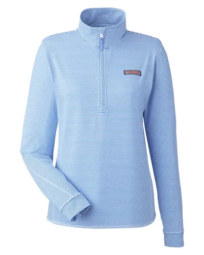 vineyard vines K002521 Women's Microstripe Sankaty Half-Zip Pullover in Breaker Blue — blank garment, front view