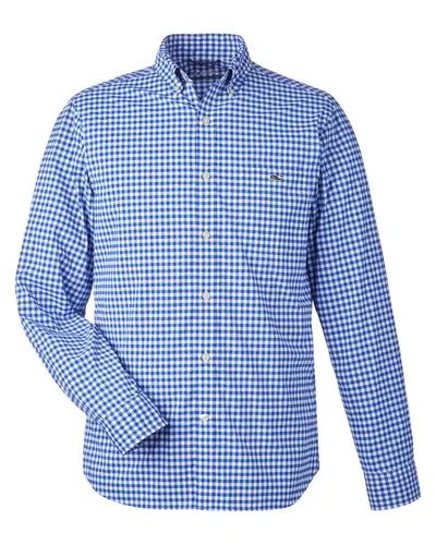 vineyard vines W012060 Men's On-The-Go Nylon Gingham Shirt in Martime Blue — blank garment, front view