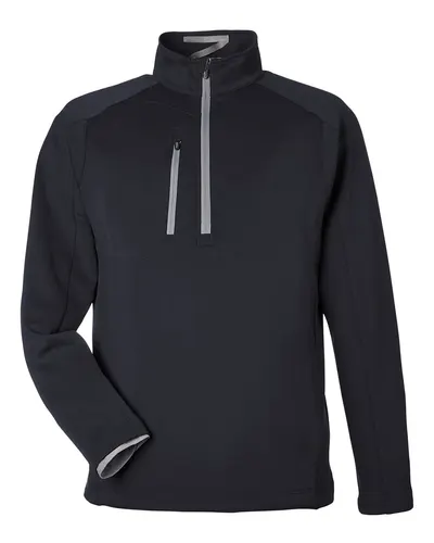 Zero Restriction L330 Men's Quarter-Zip Pullover in Black/ Metallic Silver — blank garment, front view
