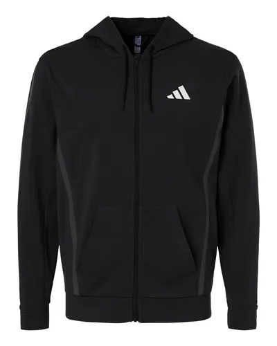 Adidas AT208 Men's Game & Go Fleece Full-Zip Hooded Sweatshirt — blank hooded sweatshirt, front view