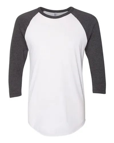 American Apparel BB453 Unisex USA-Made 50/50 Poly/Cotton Raglan Three-Quarter Sleeve Tee — blank t-shirt, front view