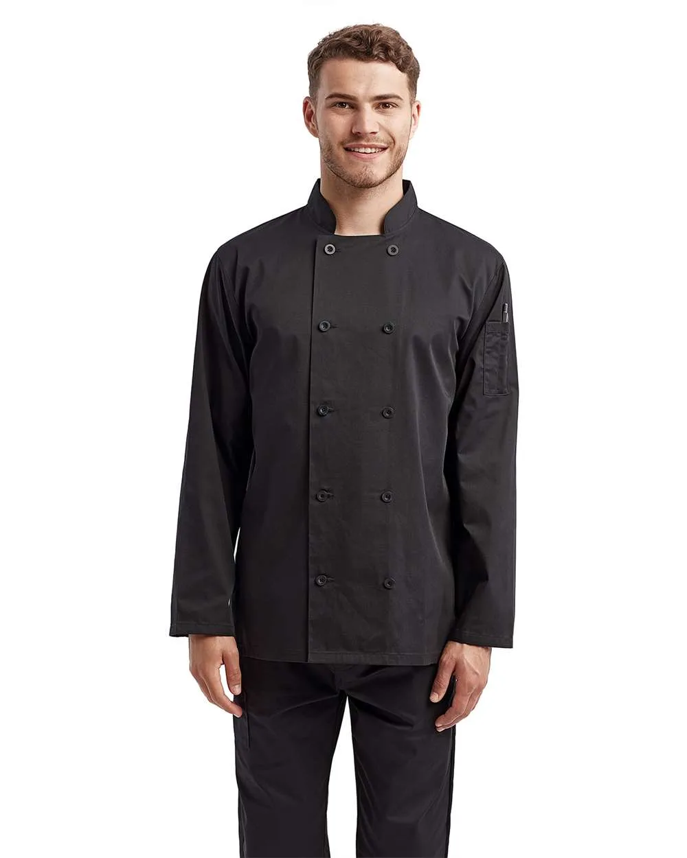 Artisan Collection by Reprime RP657 Unisex Recycled Chef Coat — blank jacket, front view