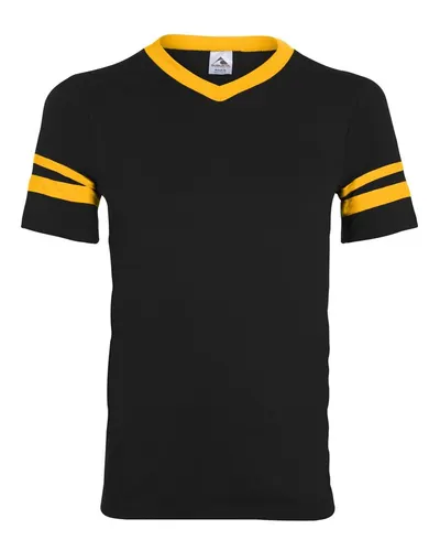 Augusta Sportswear 360 V-Neck Jersey with Striped Sleeves — blank t-shirt, front view