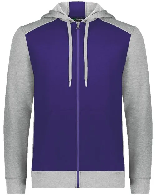 Augusta Sportswear 6899 Unisex Eco Revive™ Three-Season Triblend Fleece Full-Zip Hooded Sweatshirt — blank hooded sweatshirt, front view