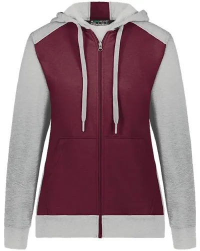 Augusta Sportswear 6901 Women's Eco Revive™ Three-Season Triblend Fleece Full-Zip Hooded Sweatshirt — blank hooded sweatshirt, front view