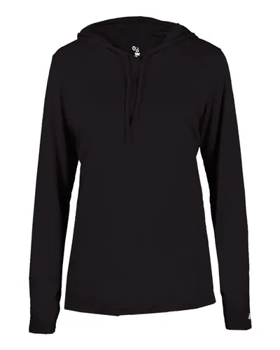 Badger 4165 Women's B-Core Long Sleeve Hooded T-Shirt — blank hooded sweatshirt, front view