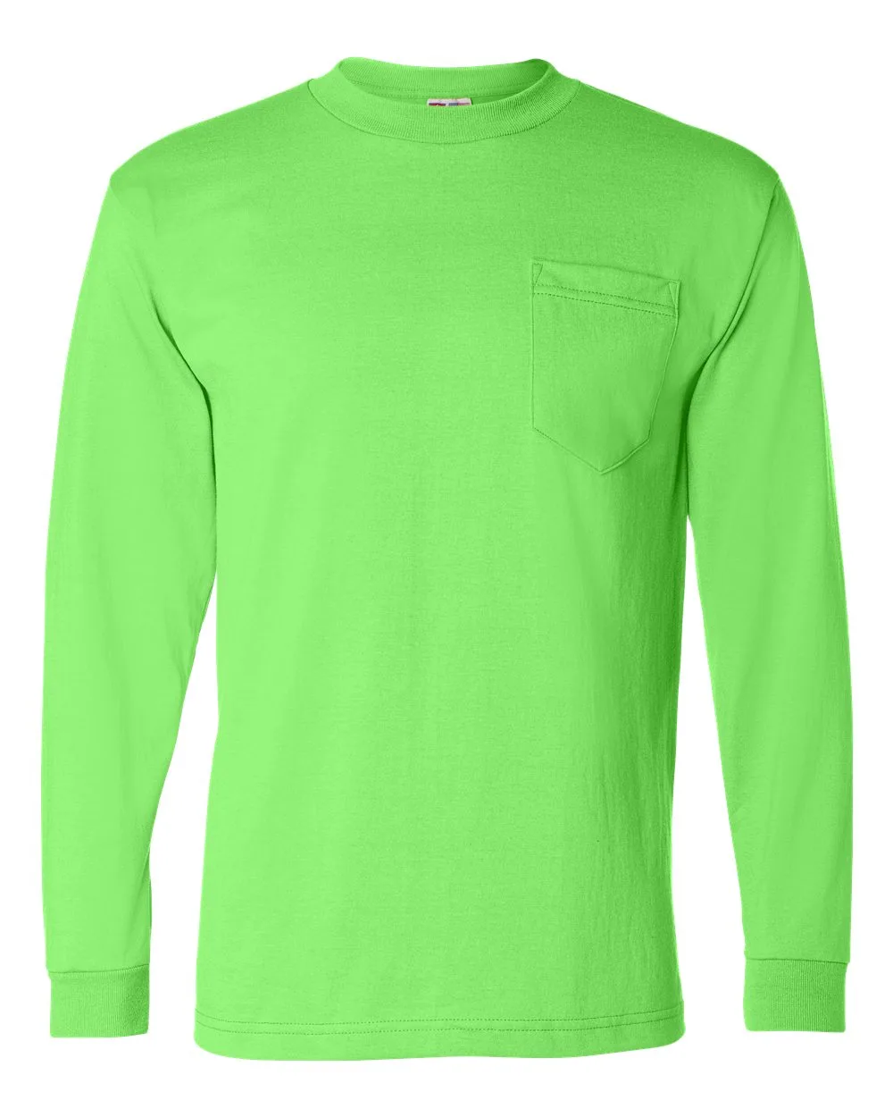 Bayside 1730 Unisex USA-Made 50/50 Long Sleeve Pocket T-Shirt — blank long sleeve tee, front view