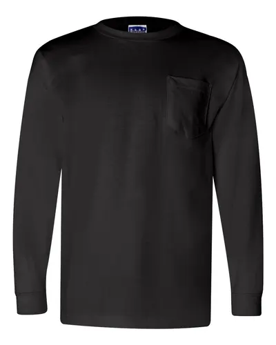 Bayside 3055 Unisex Union-Made Long Sleeve Pocket T-Shirt — blank long sleeve tee, front view