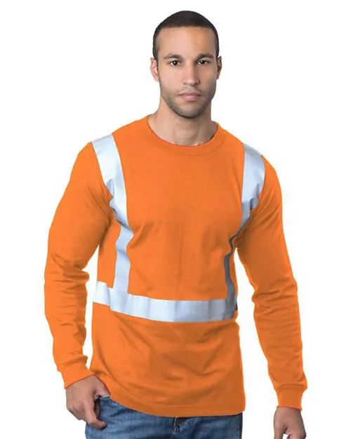 Bayside 3762 Men's USA-Made 50/50 Hi-Visibility Long Sleeve T-Shirt — blank long sleeve tee, front view