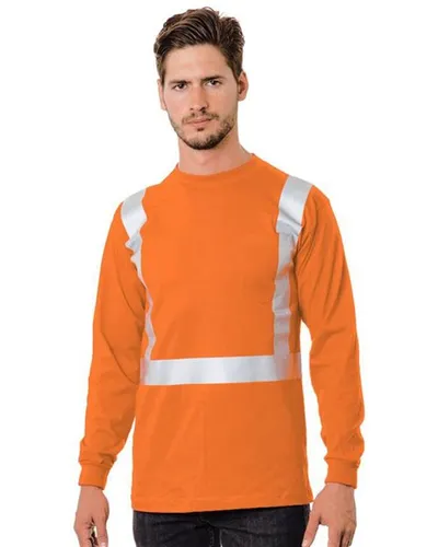 Bayside 3782 Unisex USA-Made 50/50 Hi-Visibility Long Sleeve Pocket T-Shirt — blank long sleeve tee, front view