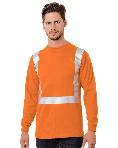 Bayside 3782 Unisex USA-Made 50/50 Hi-Visibility Long Sleeve Pocket T-Shirt — blank long sleeve tee, front view