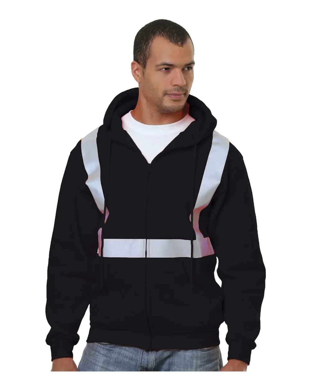Bayside 3790 Men's USA-Made Hi-Visibility Full-Zip Hooded Sweatshirt — blank hooded sweatshirt, front view