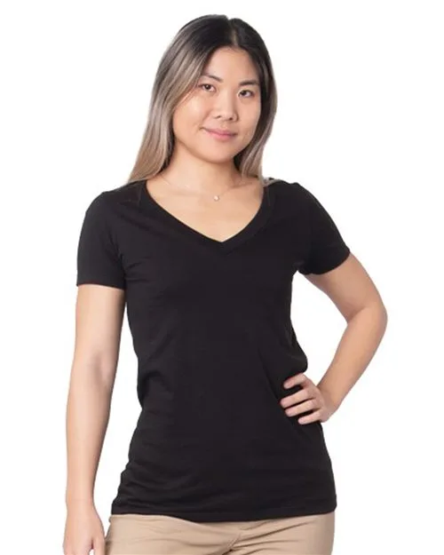 Bayside 5875 Women's USA-Made Fine Jersey V-Neck T-Shirt — blank t-shirt, front view