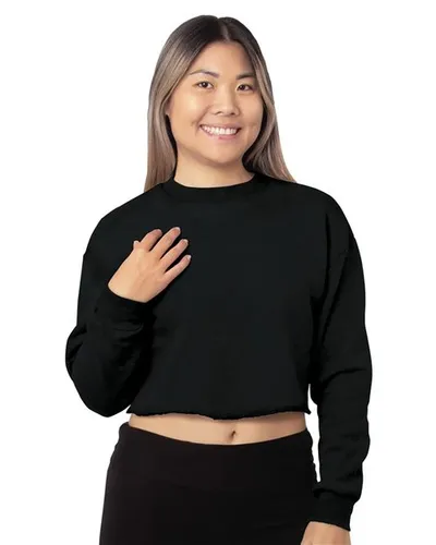 Bayside 7725 Women's USA Made Cropped Crewneck Sweatshirt — blank crewneck sweatshirt, front view