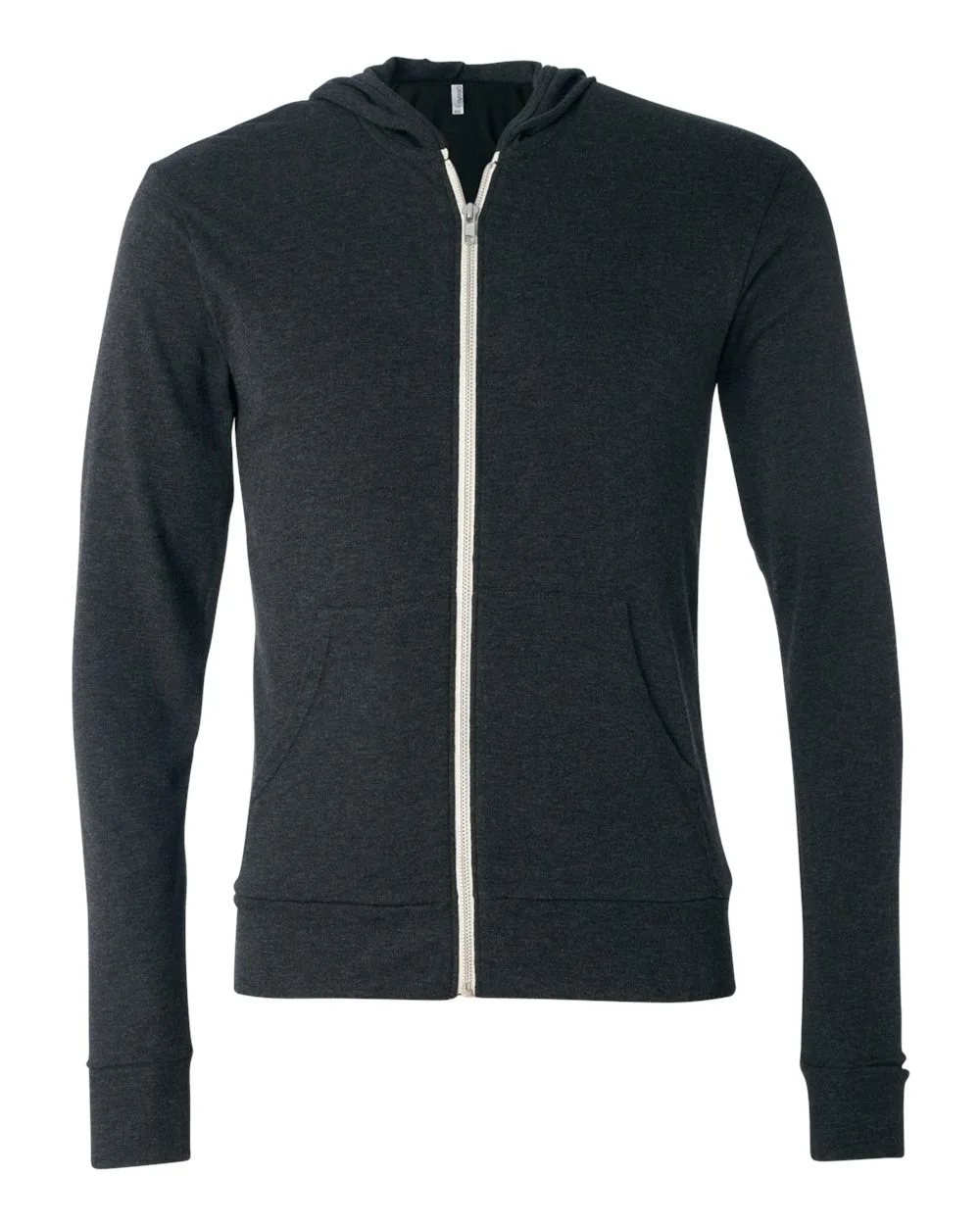 BELLA + CANVAS 3939 Unisex Triblend Lightweight Full-Zip Hooded Long Sleeve Tee — blank hooded sweatshirt, front view