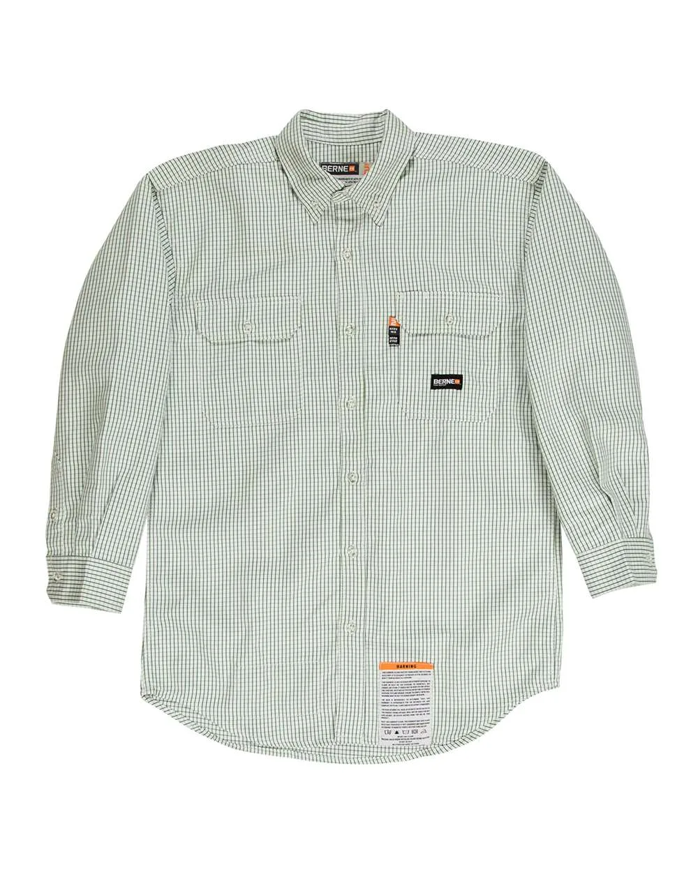 Berne Apparel FRSH21 Men's Flame-Resistant Down Plaid Work Shirt — blank garment, front view