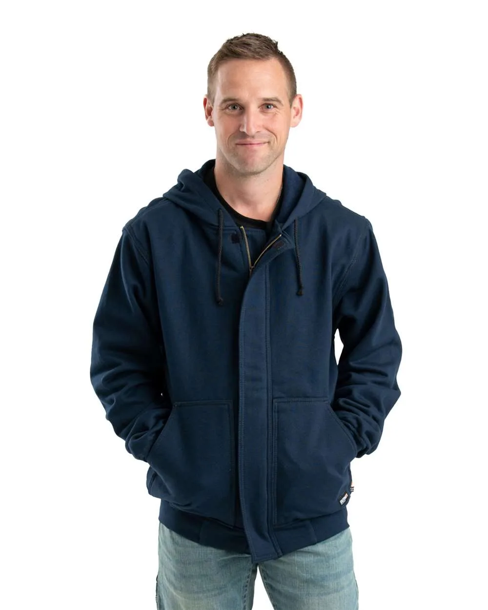 Berne Apparel FRSZ19 Men's Flame Resistant Full-Zip Hooded Sweatshirt — blank hooded sweatshirt, front view