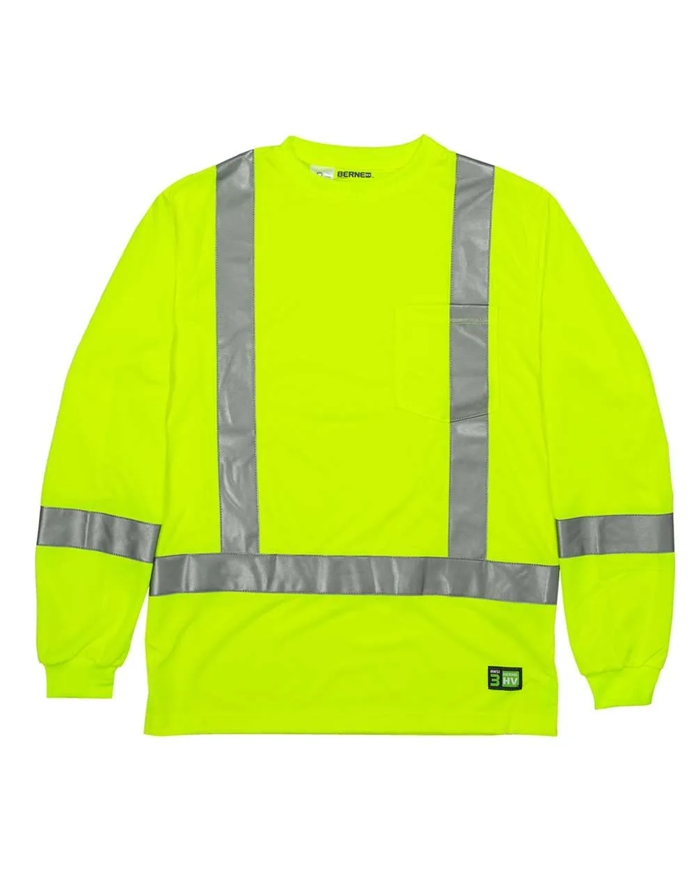 Berne Apparel HVK013 Men's Hi-Vis Class 3 Performance Pocket T-Shirt — blank t-shirt, front view