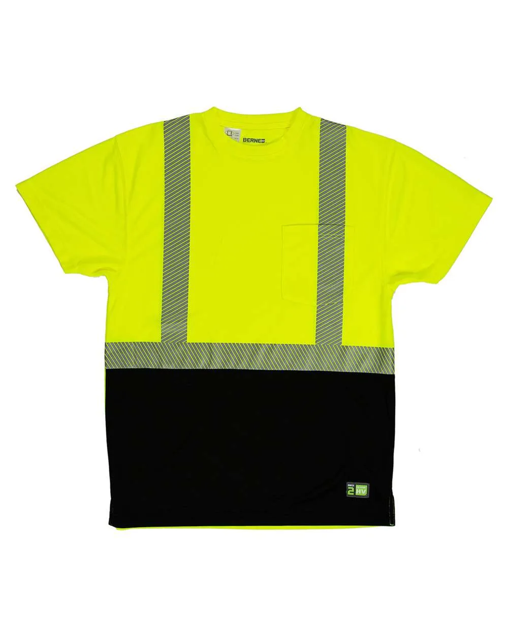 Berne Apparel HVK017 Men's Hi-Vis Class 2 Color Blocked Pocket T-Shirt — blank t-shirt, front view
