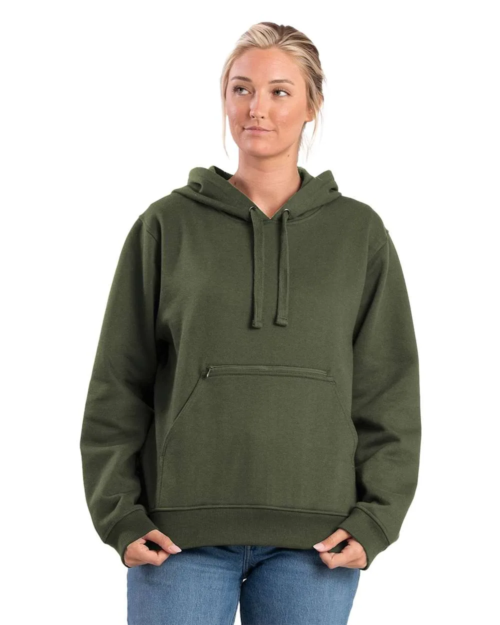 Berne Apparel WSP418 Women's Heritage Zippered Pocket Hooded Sweatshirt — blank hooded sweatshirt, front view