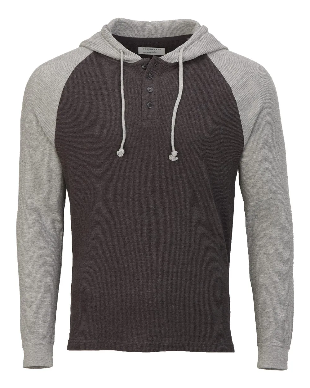 Boxercraft BM3702 Unisex Waffle Knit Pullover Hooded Long Sleeve T-Shirt — blank hooded sweatshirt, front view
