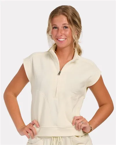 Boxercraft BW2407 Women's French Terry Half-Zip Short Sleeve Sweatshirt — blank crewneck sweatshirt, front view