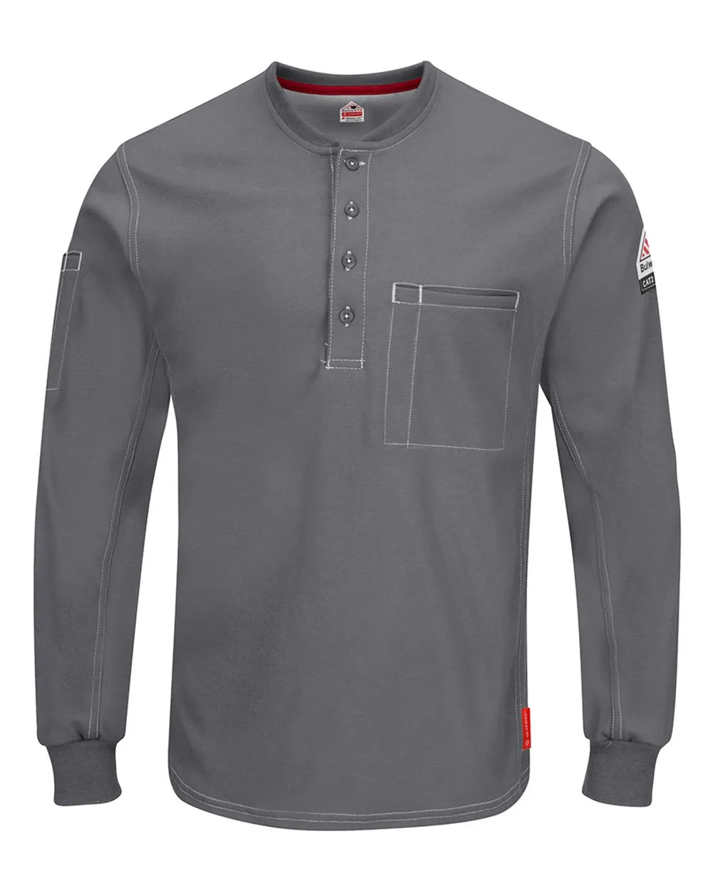 Bulwark QT40T Men's Tall iQ Series® Plus Long Sleeve Henley — blank garment, front view