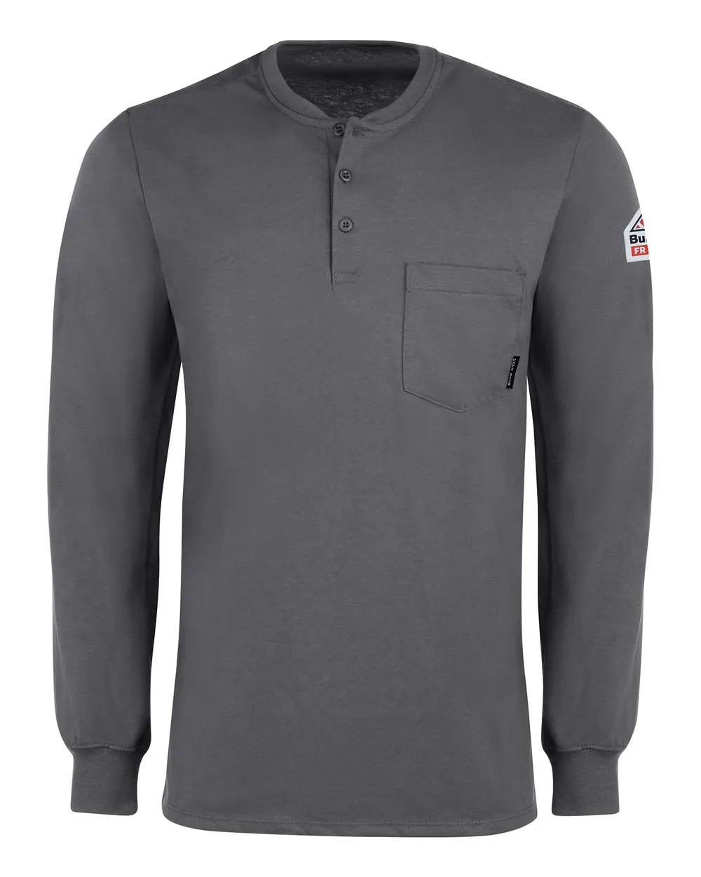 Bulwark SEL2 Men's Long Sleeve Tagless Henley Shirt — blank garment, front view