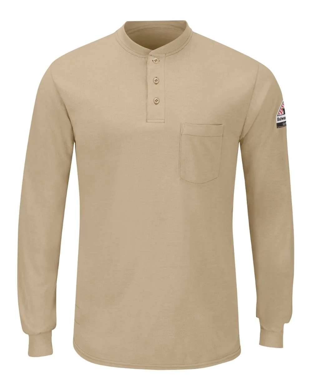 Bulwark SML8 Men's Long Sleeve Henley — blank garment, front view