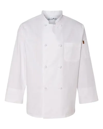 Chef Designs 0414 Eight Knot Button Chef Coat with Thermometer Pocket — blank jacket, front view