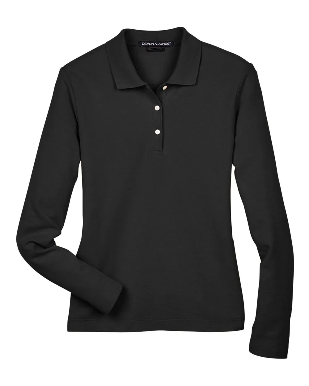 Devon & Jones D110W Women's Pima Piqué Long Sleeve Polo — blank polo, front view