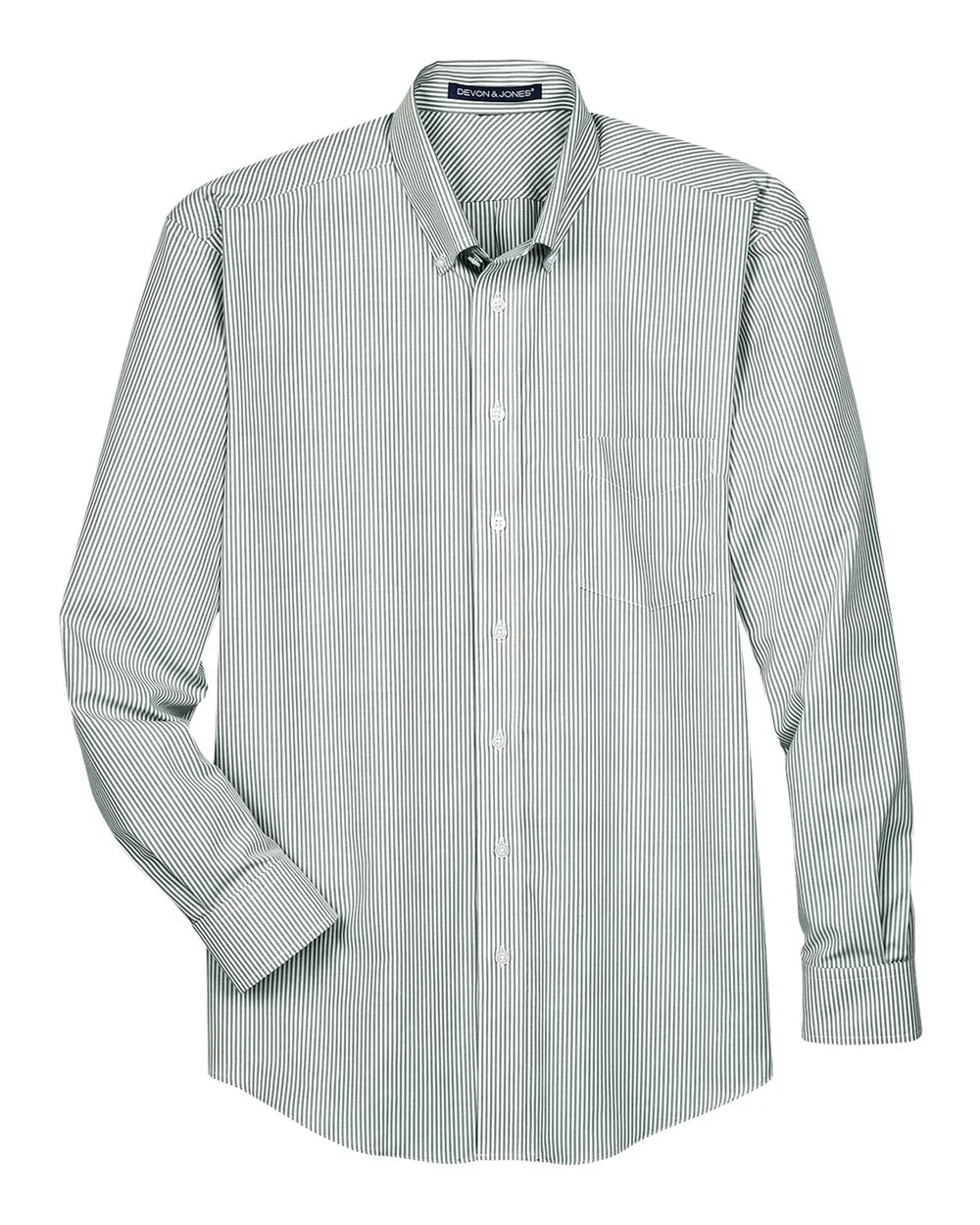 Devon & Jones D645 Men's Crown Collection® Banker Stripe Woven Dress Shirt — blank woven shirt, front view