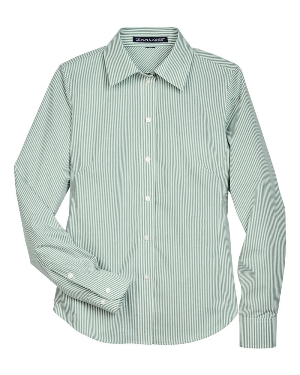 Devon & Jones D645W Women's Crown Collection® Banker Stripe Woven Dress Shirt — blank woven shirt, front view