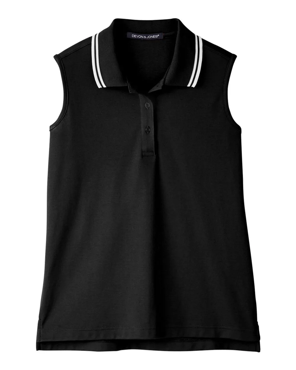 Devon & Jones DG20SW Women's CrownLux Performance® Plaited Tipped Sleeveless Polo — blank polo, front view