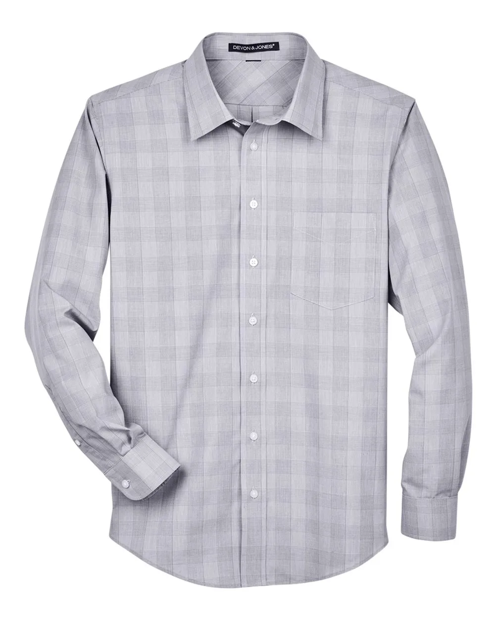 Devon & Jones DG520 Men's Crown Collection® Glen Plaid Woven Dress Shirt — blank woven shirt, front view