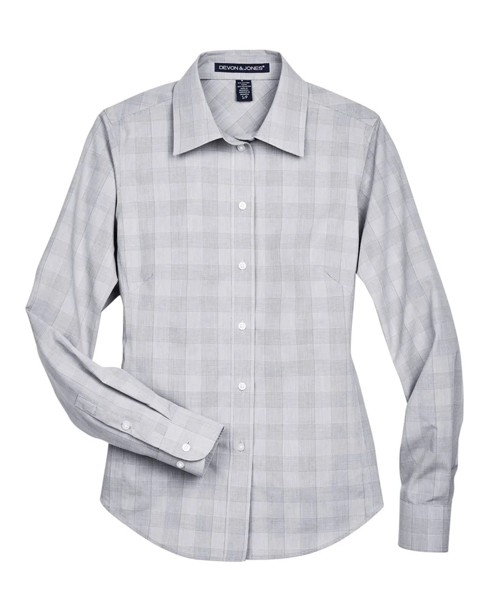 Devon & Jones DG520W Women's Crown Collection® Glen Plaid Woven Dress Shirt — blank woven shirt, front view